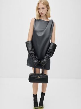 Satin Twist Shoulder Dress in Dark Silver